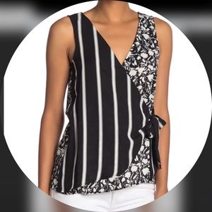 FAUX WRAP MIXED PATTERN TOP